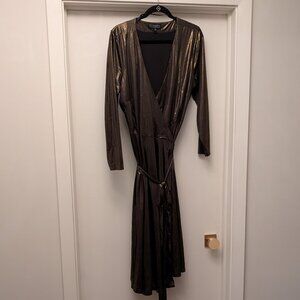 Eloquii Gold Lamé Wrap Dress Sz 18 EUC